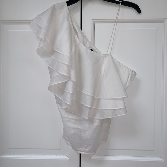 Designers Remix White Ruffled One Shoulder Top - Picture 11 of 16